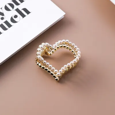 Geometric Square Love Curved Pearl Rhinestone Hair Clip
