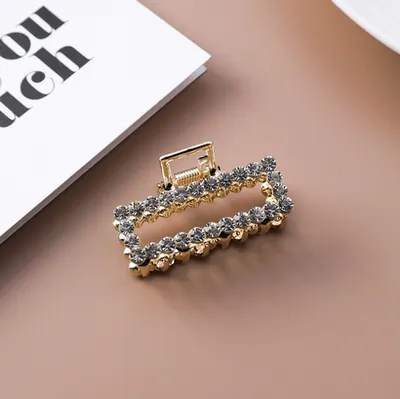 Geometric Square Love Curved Pearl Rhinestone Hair Clip