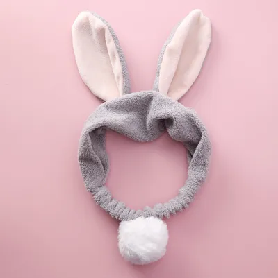 Net red popular wash hair band gray cute rabbit hair ball stereo rabbit ears hair band plush wash headband