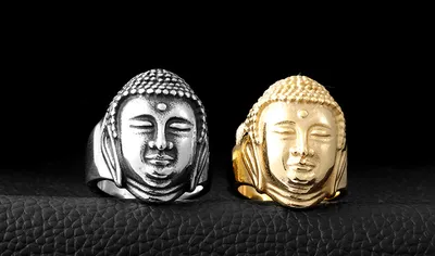 Sakyamuni Buddha head steel titanium ring