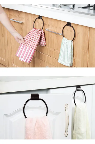 European-style Tieyi circular kitchen dishcloth rack towel rack spot hole-free cabinet door back towel hanger