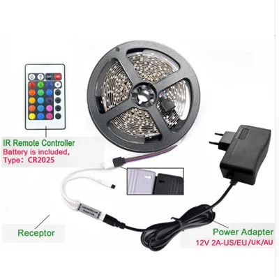 وحدة تحكم صغيرة 2835، 300 مصباح RGB، لوحة إعلانية IP65 مع 24 مفتاحًا، مجموعة مزود طاقة 12 فولت 5 أمبير (44 مفتاحًا).