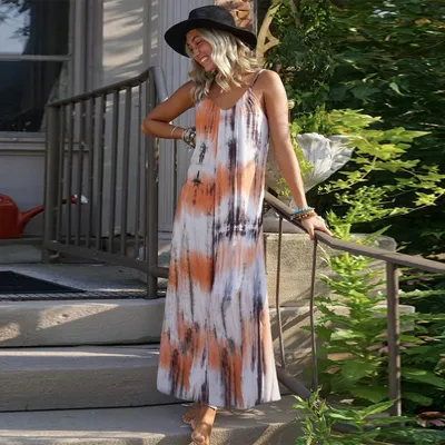 Printed tie-dye hanging loose dress