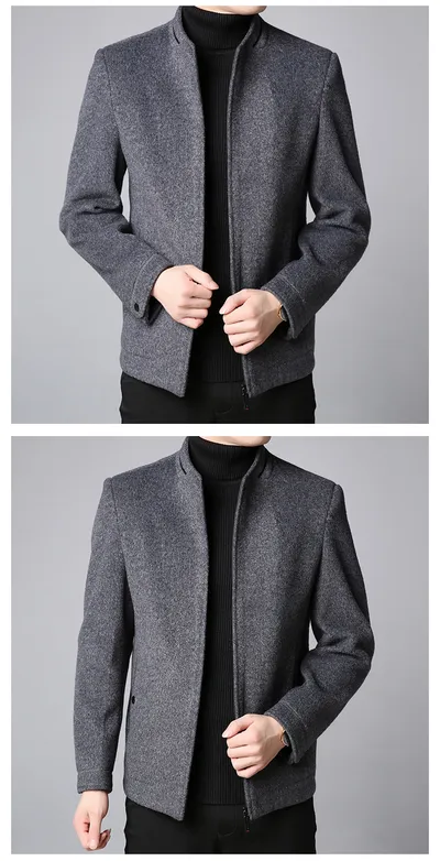 Winter new men's short woolen coat stand collar