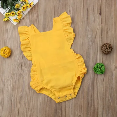 Ruffled solid color sleeveless backless baby jumpsuit