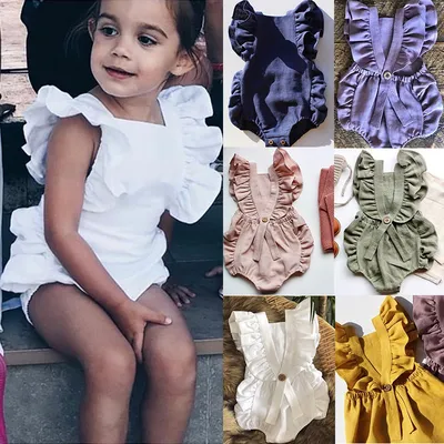 Ruffled solid color sleeveless backless baby jumpsuit