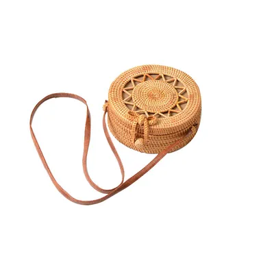 Natural PU small round straw bag