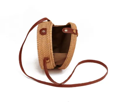 Natural PU small round straw bag
