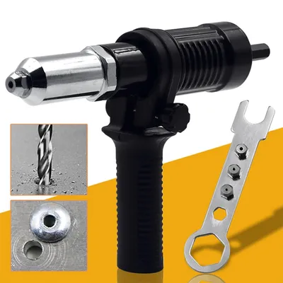 Electric drill rivet machine grabs rivet gun head