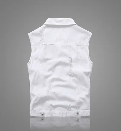 Casual Holes Pocket White Denim Vests