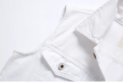 Casual Holes Pocket White Denim Vests