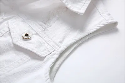 Casual Holes Pocket White Denim Vests