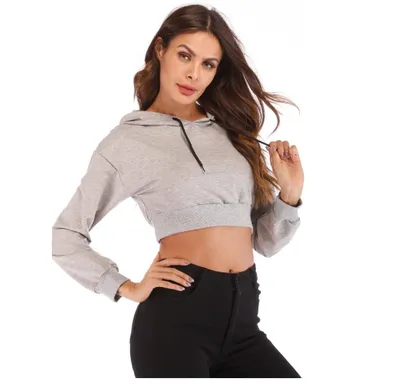 Long sleeve hooded casual loose exposed navel jacket
