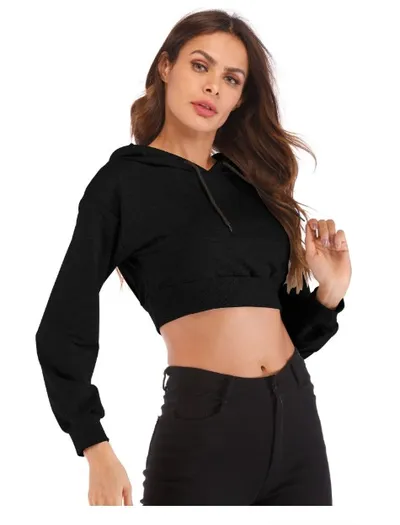 Long sleeve hooded casual loose exposed navel jacket