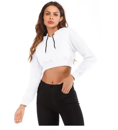 Long sleeve hooded casual loose exposed navel jacket