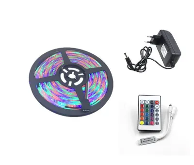 وحدة تحكم صغيرة 2835، 300 مصباح RGB، لوحة إعلانية IP65 مع 24 مفتاحًا، مجموعة مزود طاقة 12 فولت 5 أمبير (44 مفتاحًا).