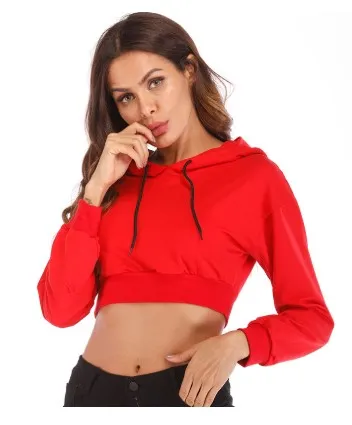 Long sleeve hooded casual loose exposed navel jacket