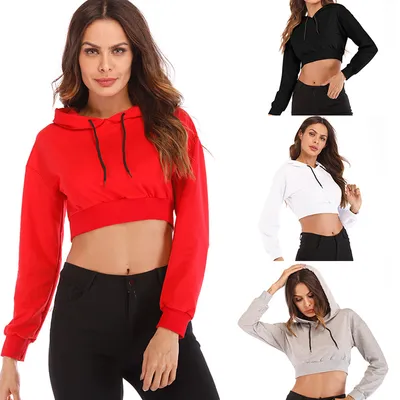 Long sleeve hooded casual loose exposed navel jacket