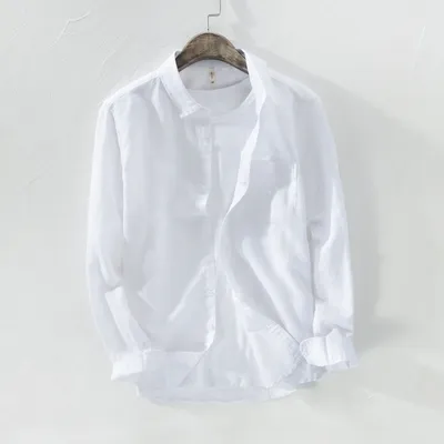 Linen shirt with long sleeves and small lapels