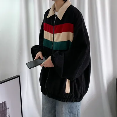 Contrast color corduroy jacket men
