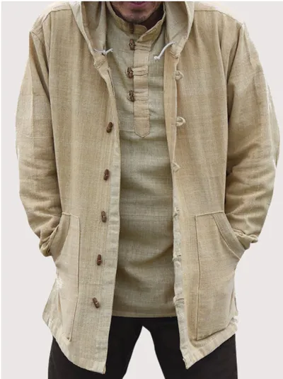 Men's ethnic style hooded long sleeve casual jacket