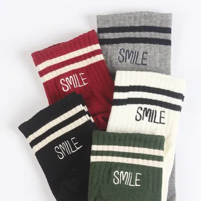 Embroidered smile alphabet two bar socks