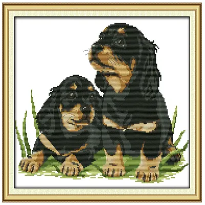 Two puppies hand cloth cross stitch