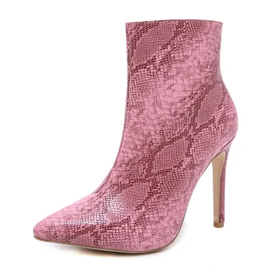 Side zip snakeskin heeled boots