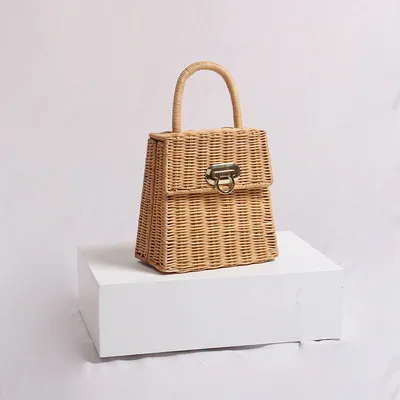 Female retro portable rattan bag