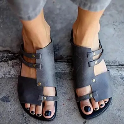 pu open-toe hollow lady sandals