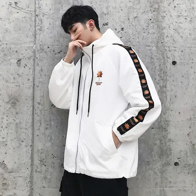 Embroidered maple leaf hooded coat