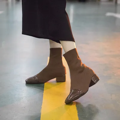 Block heel knit boots