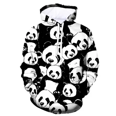 Panda 3D Digital Print Pullover Hoodie