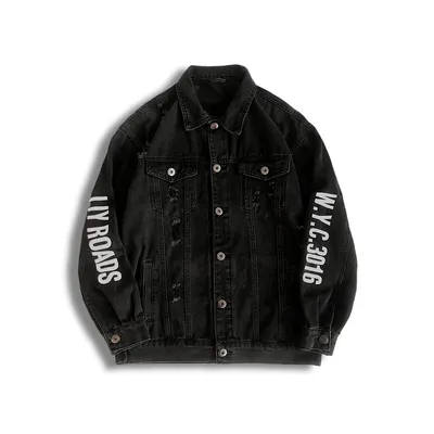 Letter print ripped denim jacket