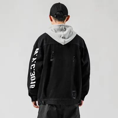 Letter print ripped denim jacket