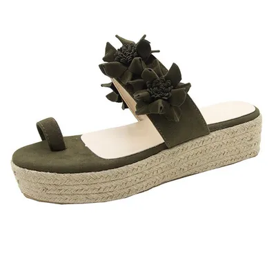Korean style red women's sandals with straw trifle sole