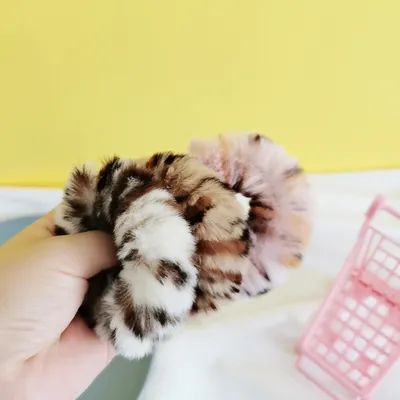 Autumn and winter warm mink hair leopard hair tie