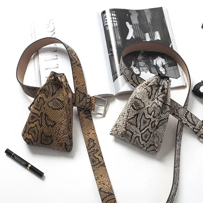 Women's snake print vertical belt bag