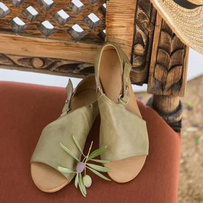 Fish Mouth PU European and American Sandals Flat Heel
