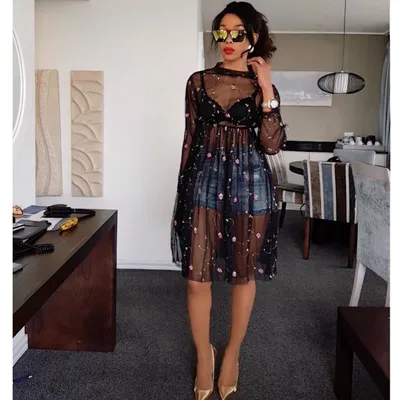 Loose mesh embroidery jumper