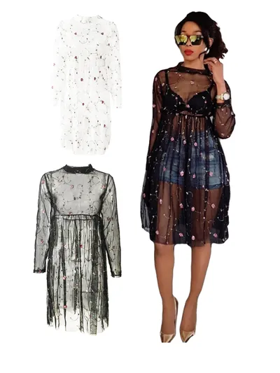 Loose mesh embroidery jumper