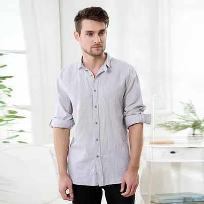Men's shirt long sleeve square collar shirt