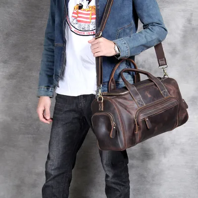 First layer leather big travel bag