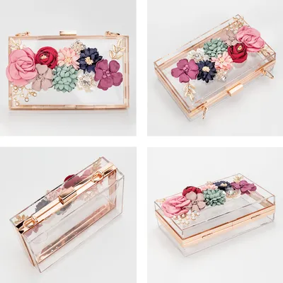 Transparent flower acrylic square bag