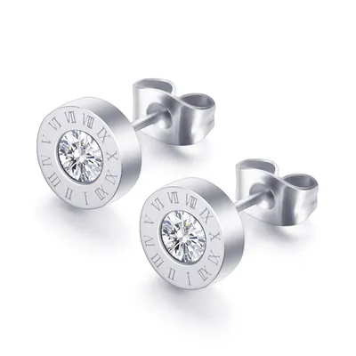 Roman Numerals and Diamond Stud Earrings