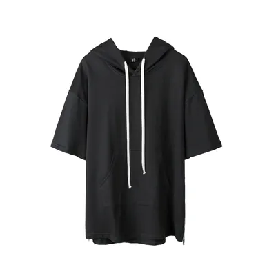 Short sleeve hoodie with slit zip