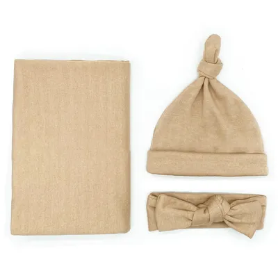 Cotton baby blanket headband hat set