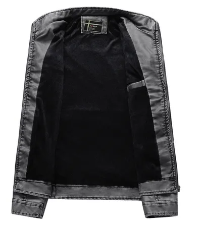 Men's stand collar plus velvet PU leather jacket