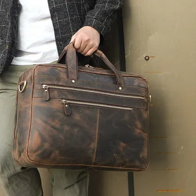 Vintage leather men's bag crazy horse leather briefcase