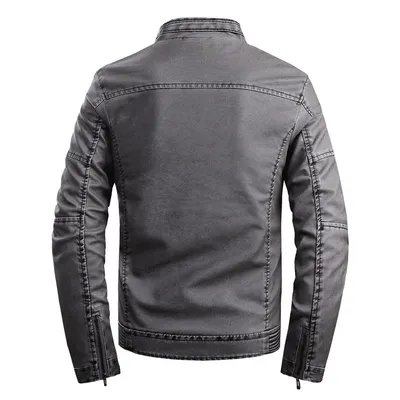 Men's stand collar plus velvet PU leather jacket